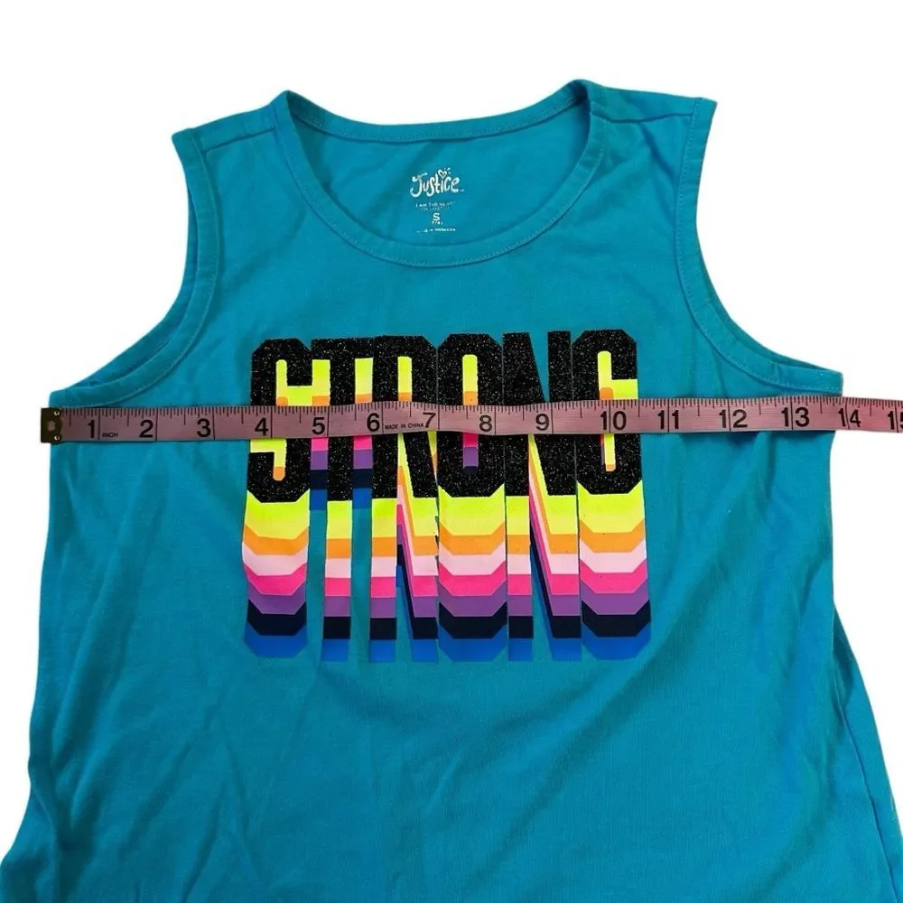 Justice Girls Set of 2 Graphic Tank Tops Sz S 7/8 Blue Gray Multicolor Tie Up